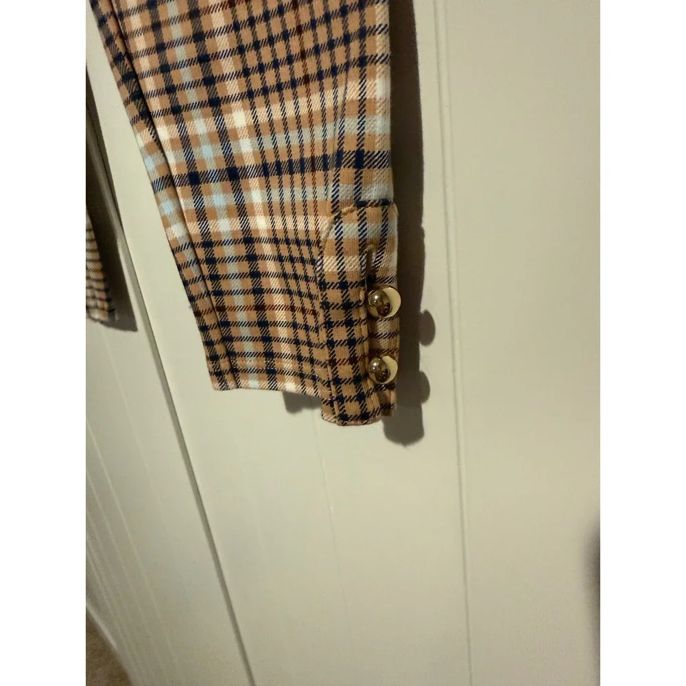 Janie and Jack Girls Tan Plaid Leggings Gold Button Ankle Pants Size 8